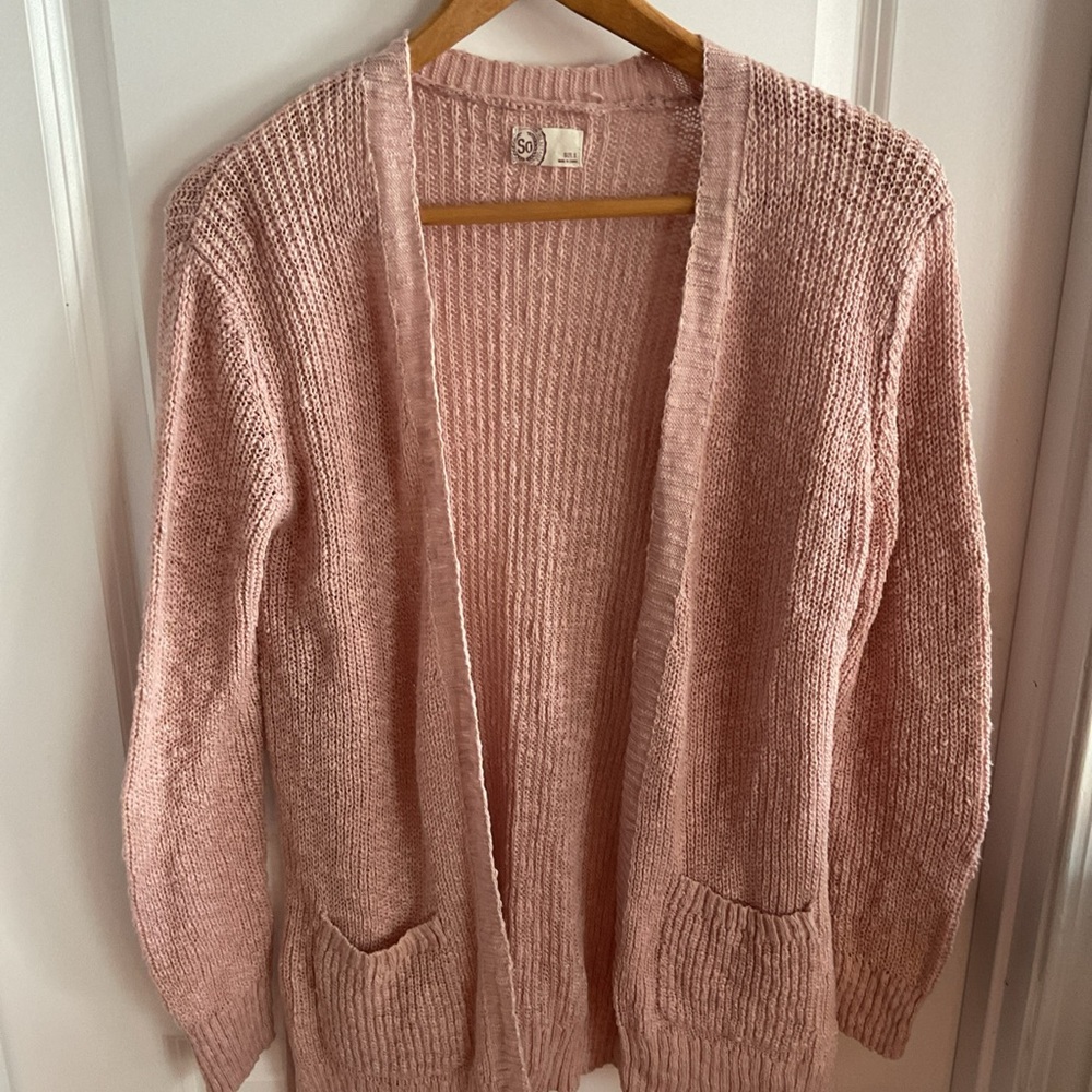 SO - Open Front Knit Cardigan Sweater - Pink - Ladies Size Small